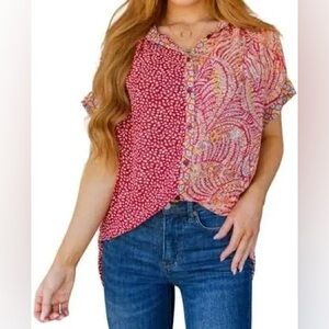 JODIFL Red and Pink Paisley Blouse